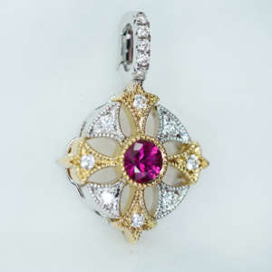 A Templar Cross in 2 Tone Yellow & White Gold set with Burmese Ruby & Diamond