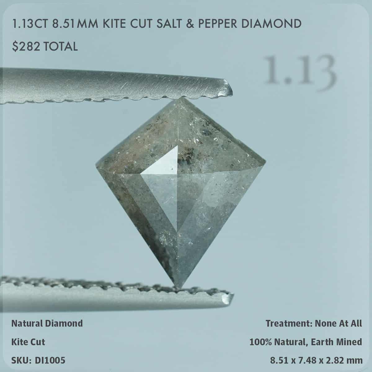 1.13CT 8.51mm Kite Cut Salt & Pepper Diamond