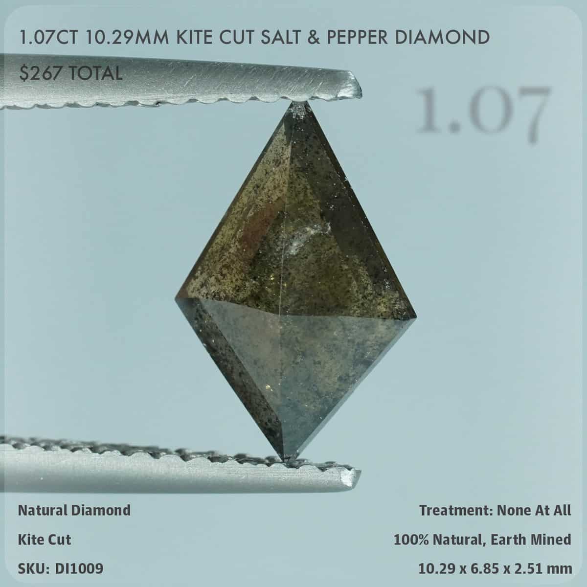 1.07CT 10.29mm Kite Cut Salt & Pepper Diamond