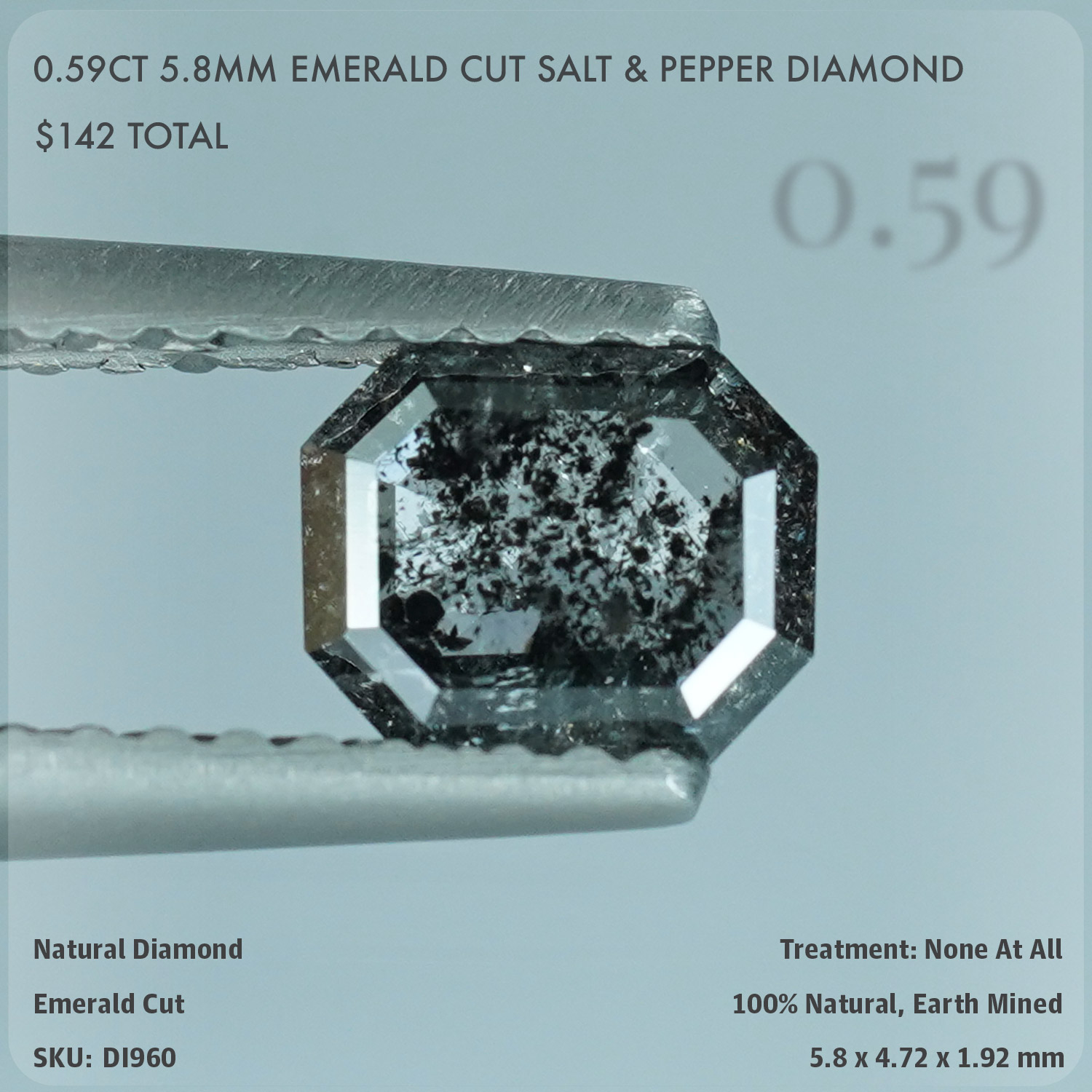 0.59CT 5.8mm Emerald Cut Salt & Pepper Diamond