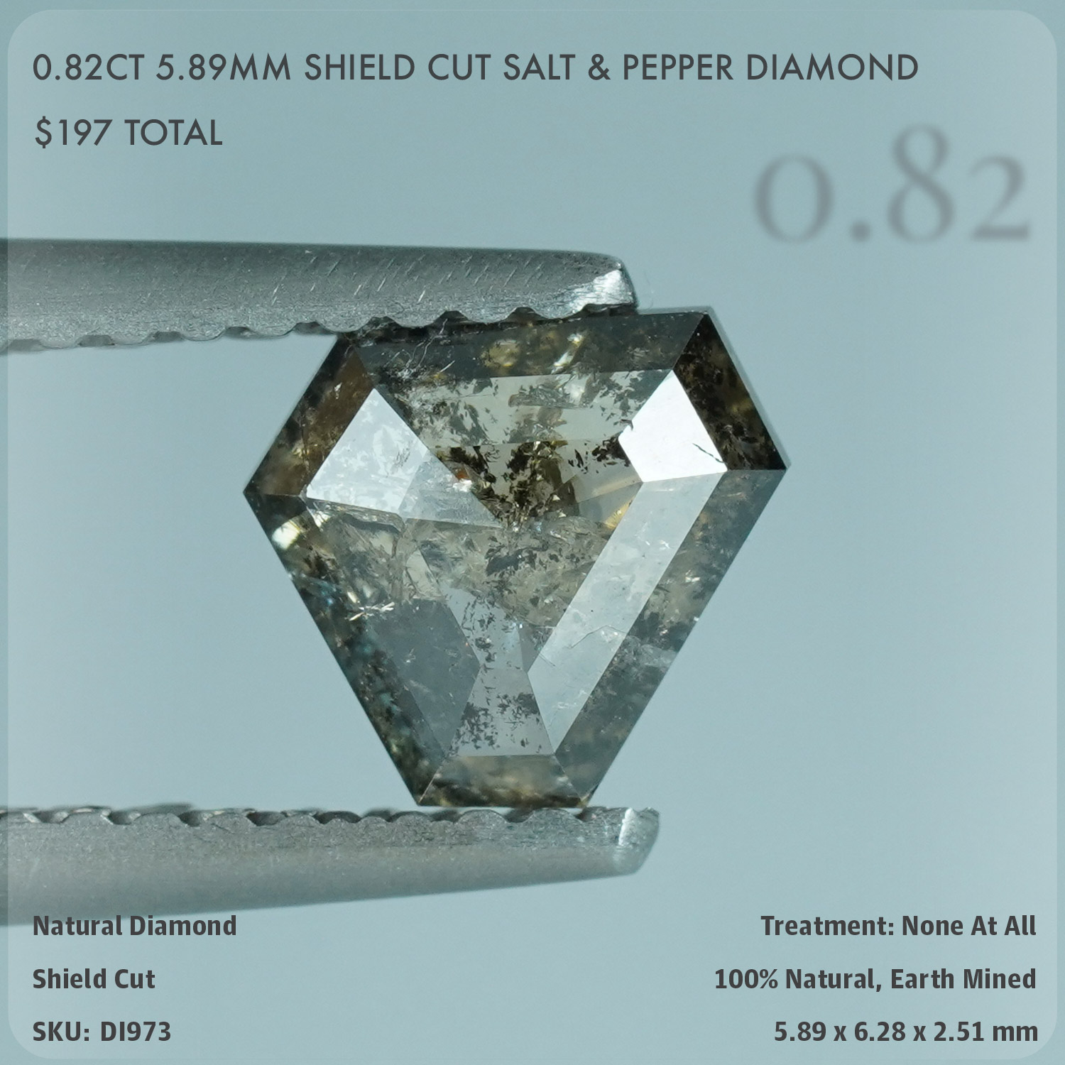 0.82CT 5.89mm Shield Cut Salt & Pepper Diamond