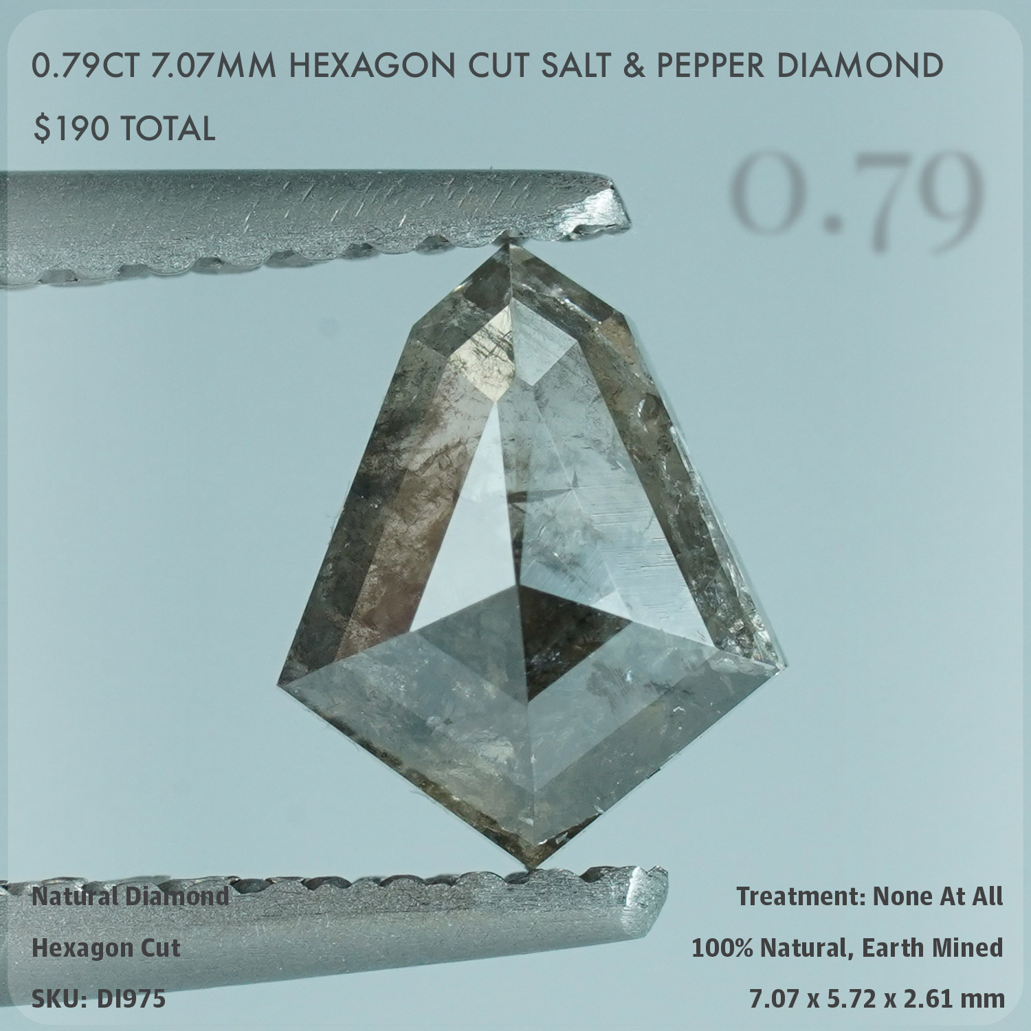 0.79CT 7.07mm Hexagon Cut Salt & Pepper Diamond