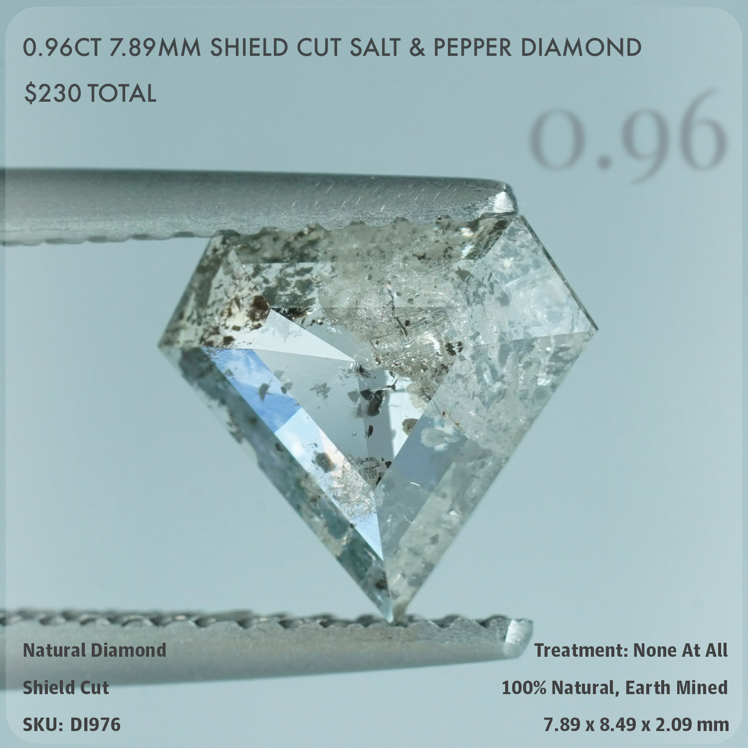 0.96CT 7.89mm Shield Cut Salt & Pepper Diamond
