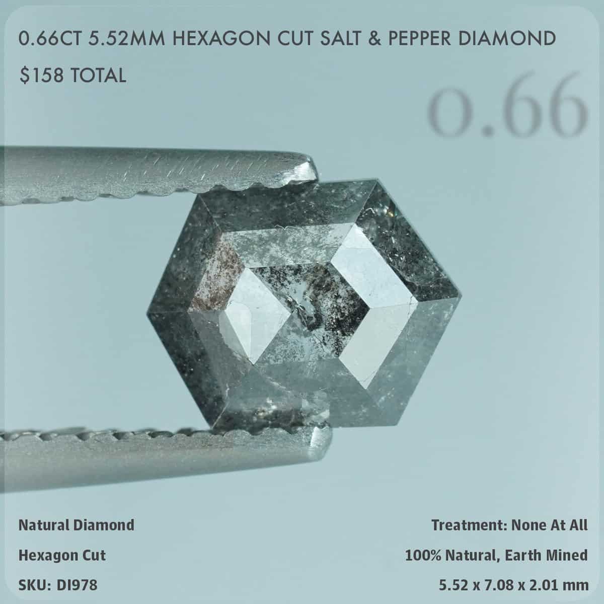 0.66CT 5.52mm Hexagon Cut Salt & Pepper Diamond