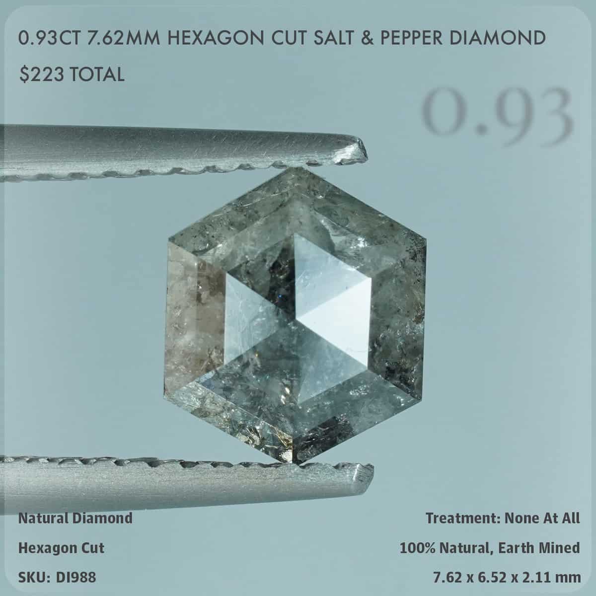 0.93CT 7.62mm Hexagon Cut Salt & Pepper Diamond