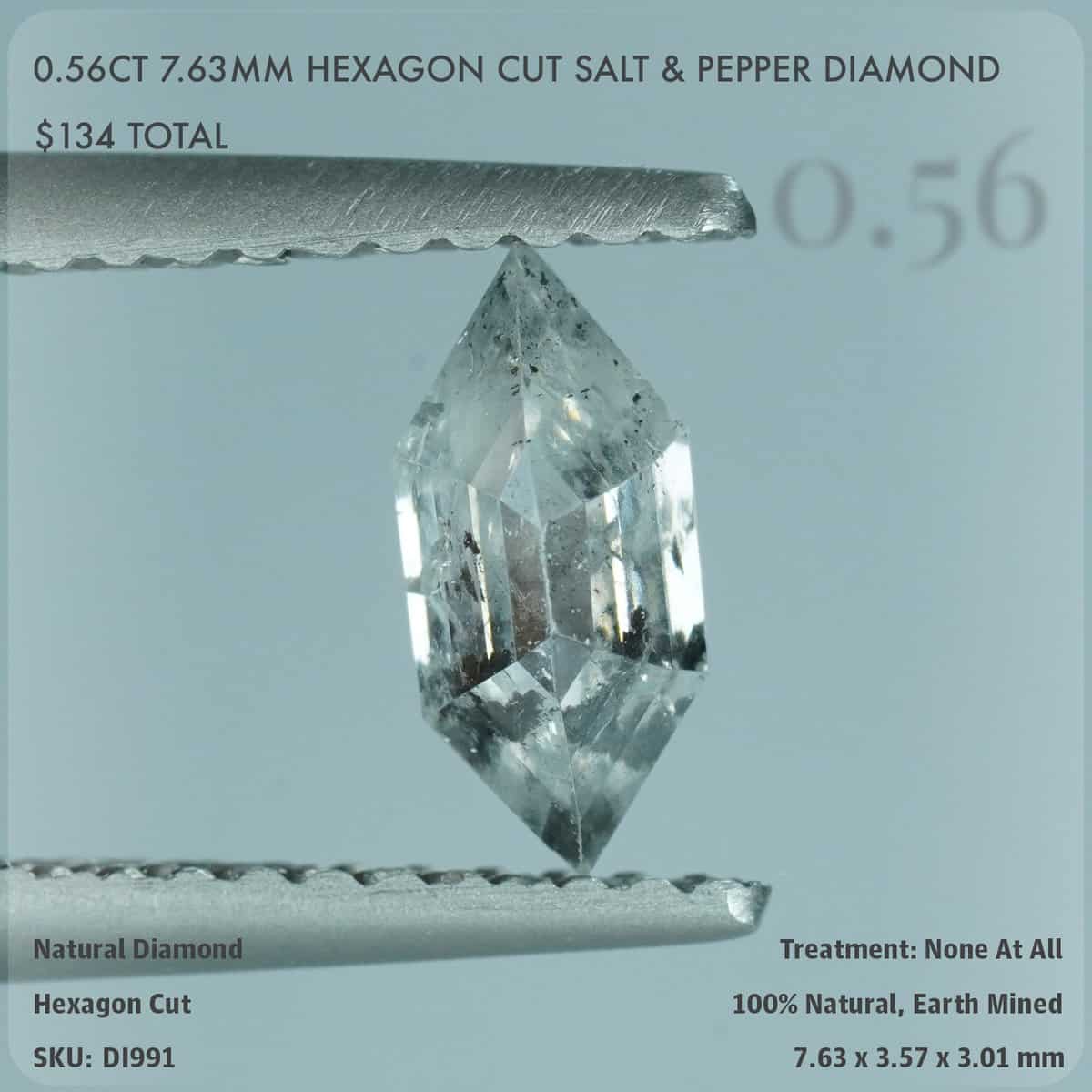 0.56CT 7.63mm Hexagon Cut Salt & Pepper Diamond