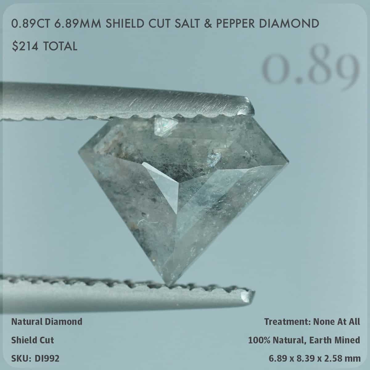 0.89CT 6.89mm Shield Cut Salt & Pepper Diamond