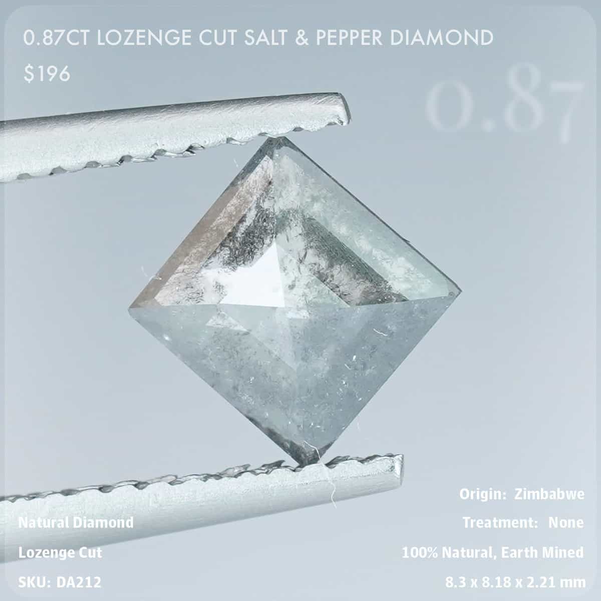 0.87CT Lozenge Cut Salt & Pepper Diamond