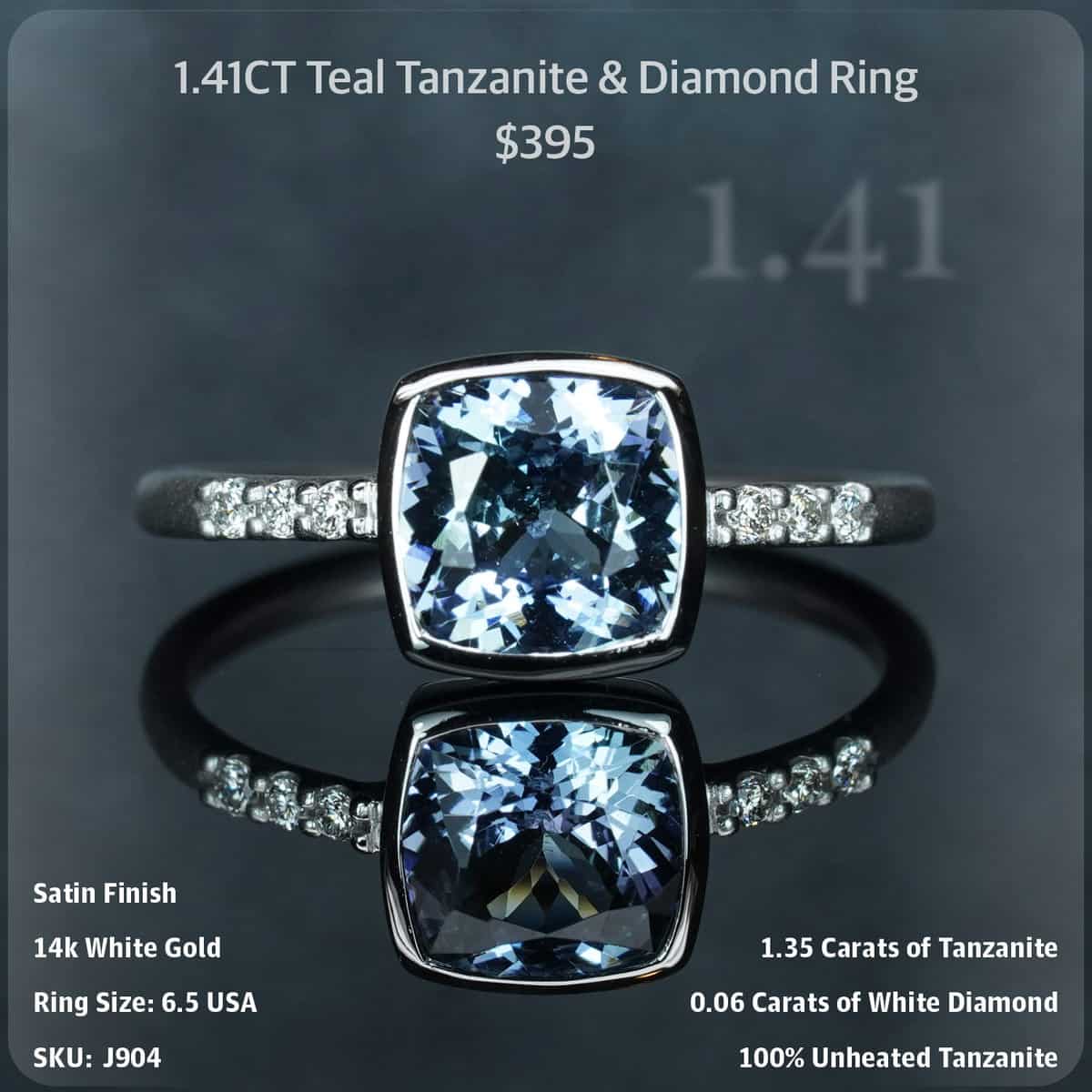 1.41CT Teal Tanzanite & Diamond Ring