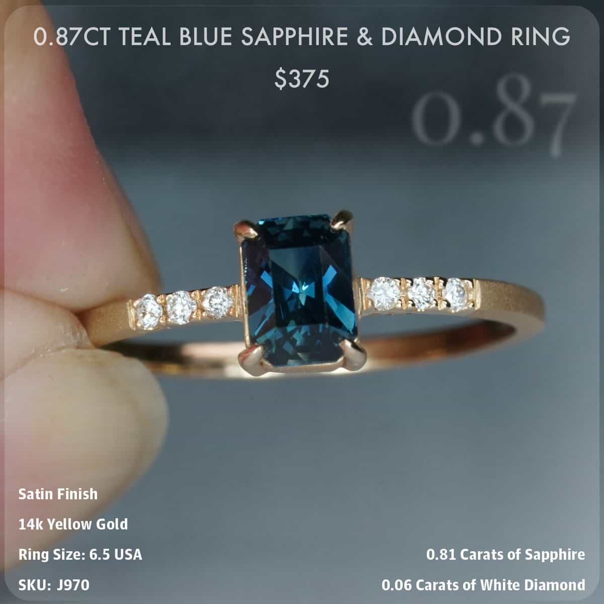 0.87CT Teal Blue Sapphire & Diamond Ring