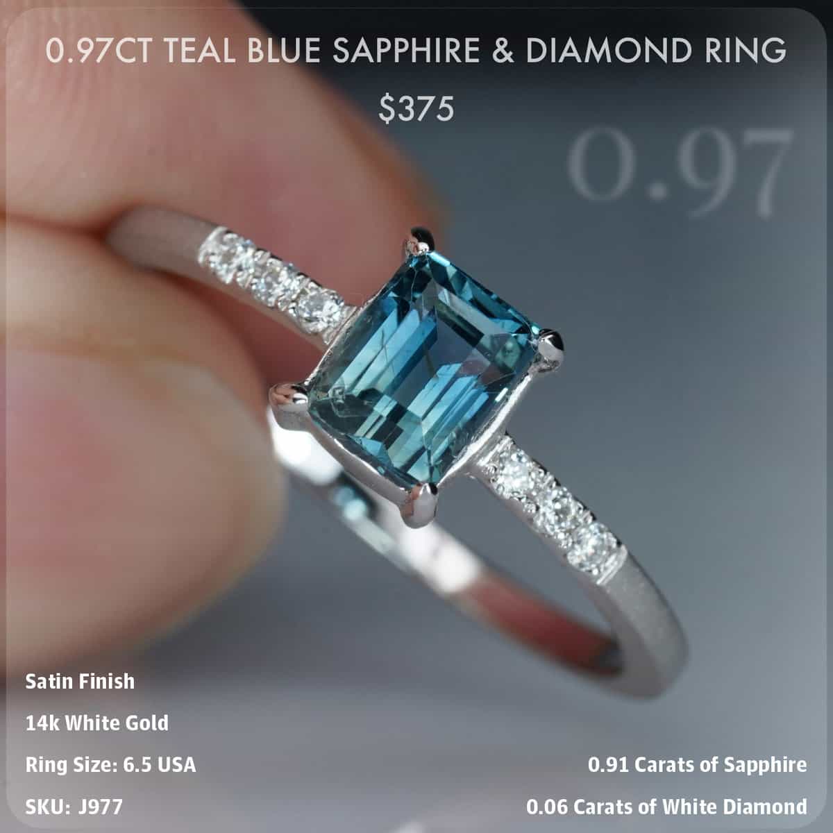 0.97CT Teal Blue Sapphire & Diamond Ring