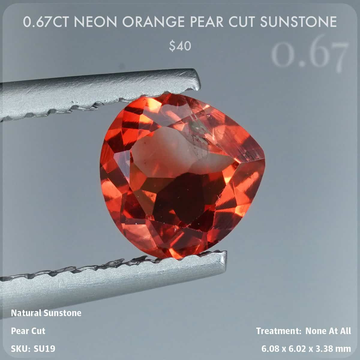 0.67CT Neon Orange Pear Cut Sunstone