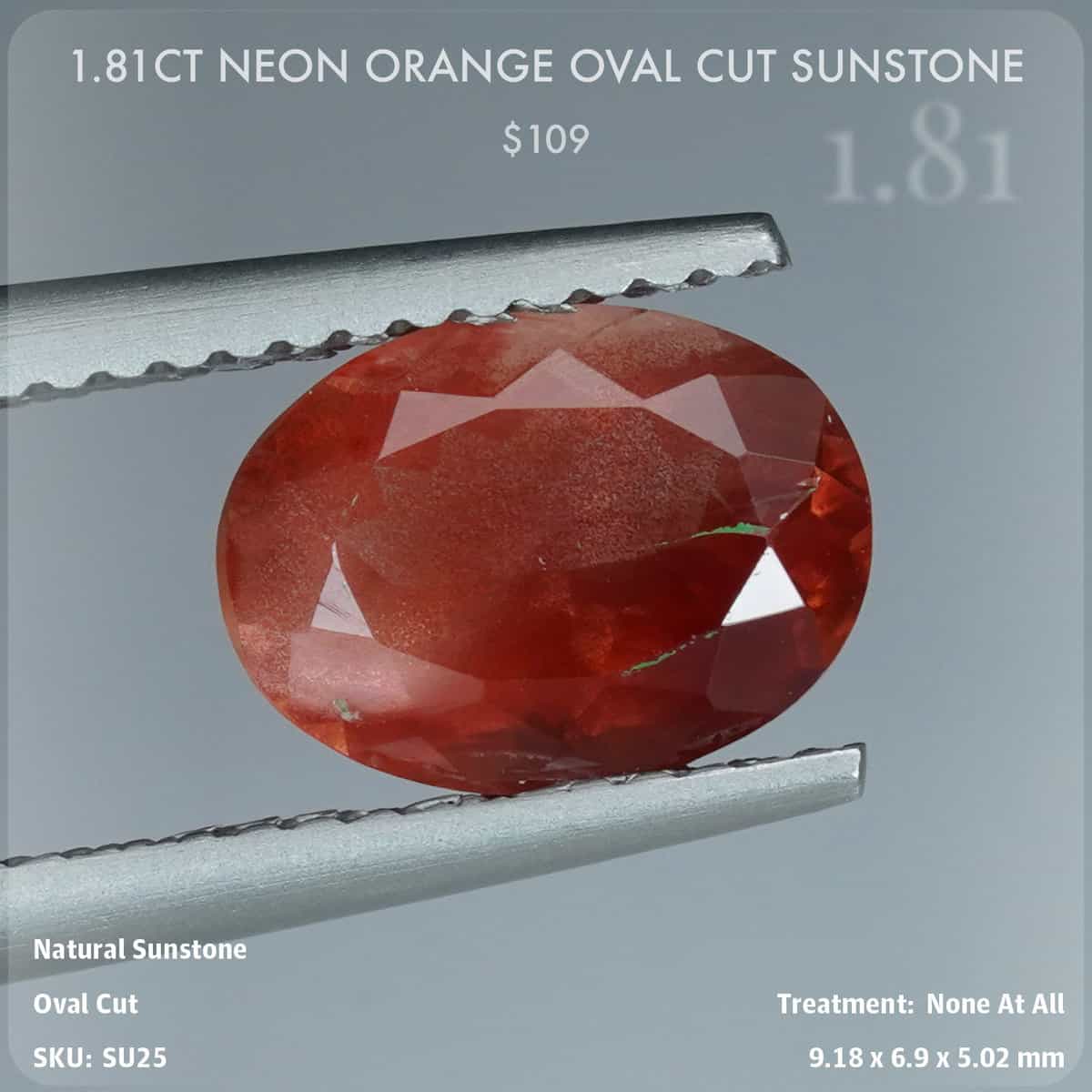 1.81CT Neon Orange Oval Cut Sunstone