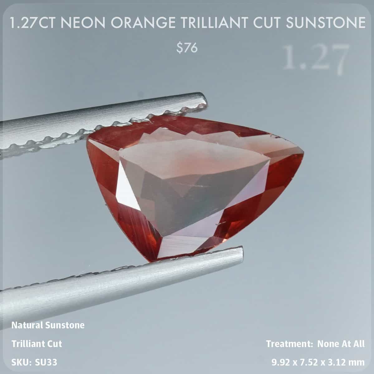 1.27CT Neon Orange Trilliant Cut Sunstone