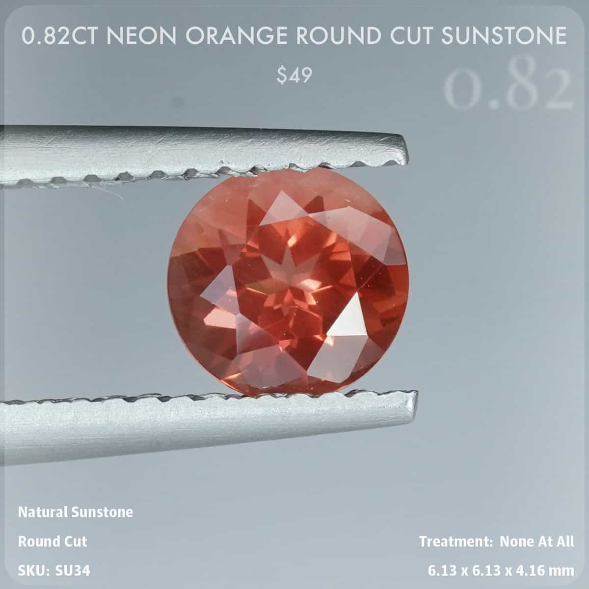 0.82CT Neon Orange Round Cut Sunstone