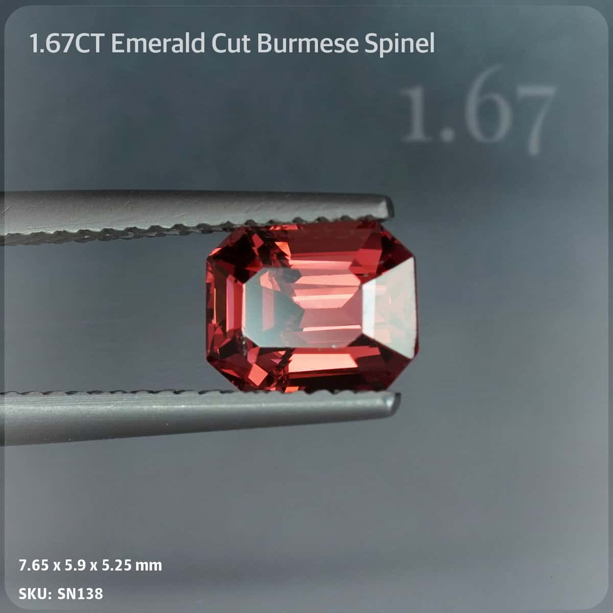 1.67CT Orange-Pink Emerald Cut Spinel