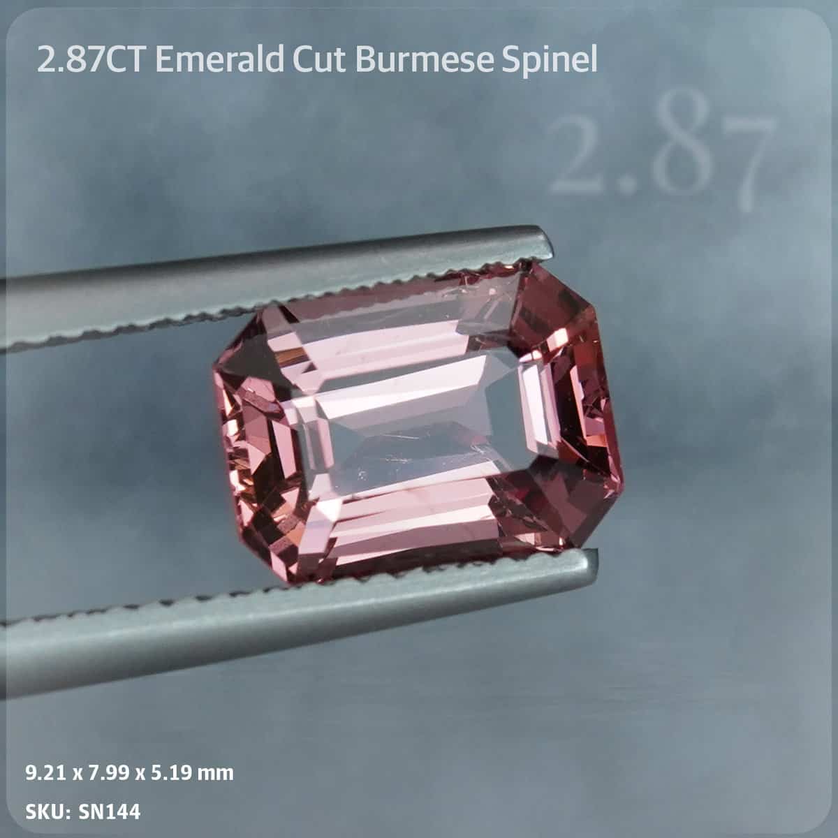 2.87CT Orange-Pink Emerald Cut Spinel