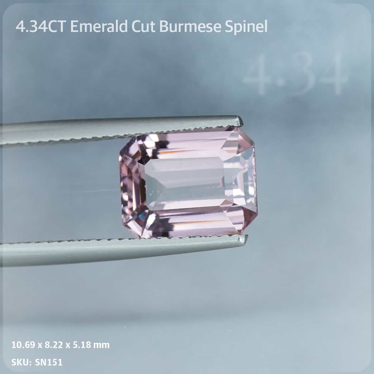 4.34CT Platinum-Pinkish Emerald Cut Spinel