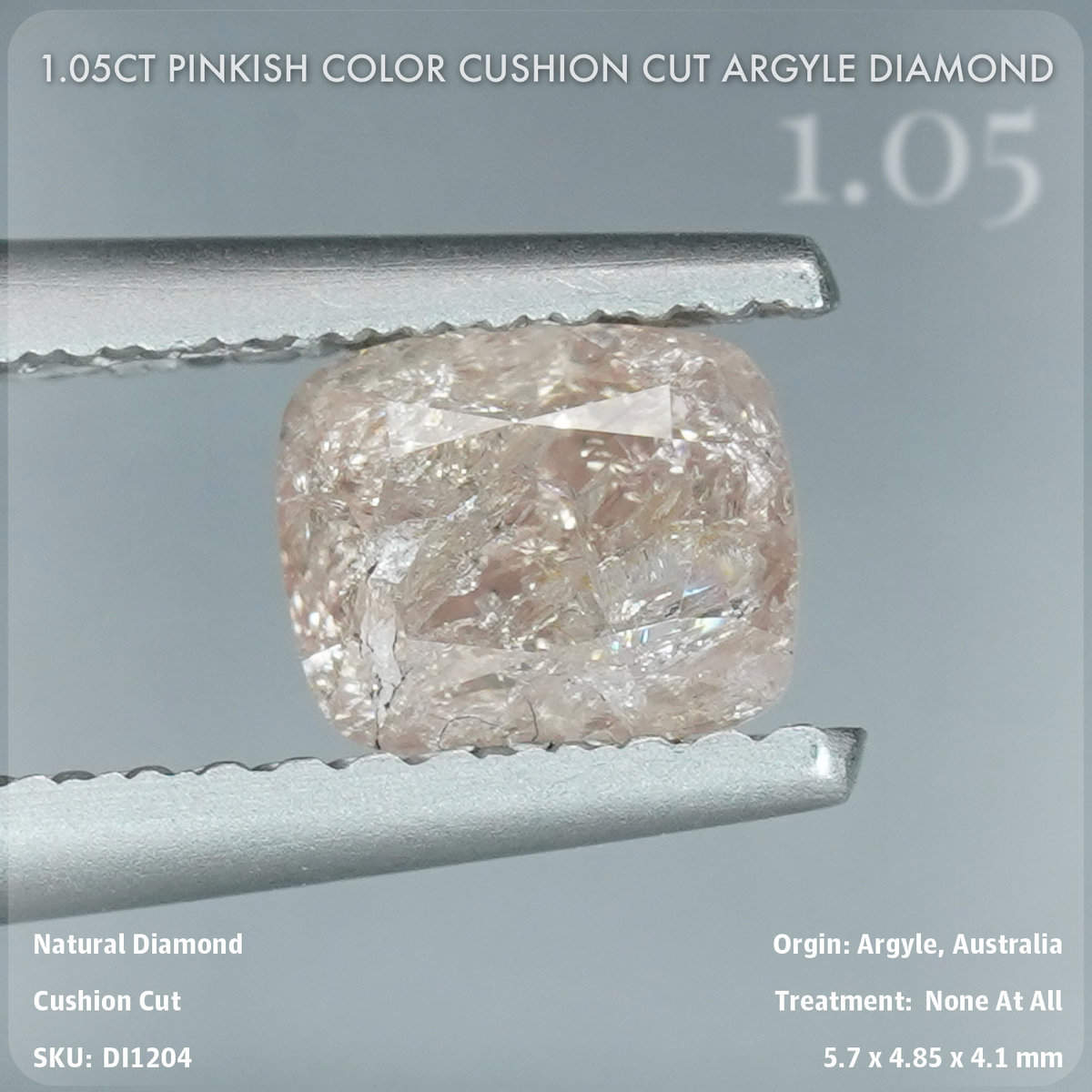 1.05CT Pinkish Color Cushion Cut Argyle Diamond