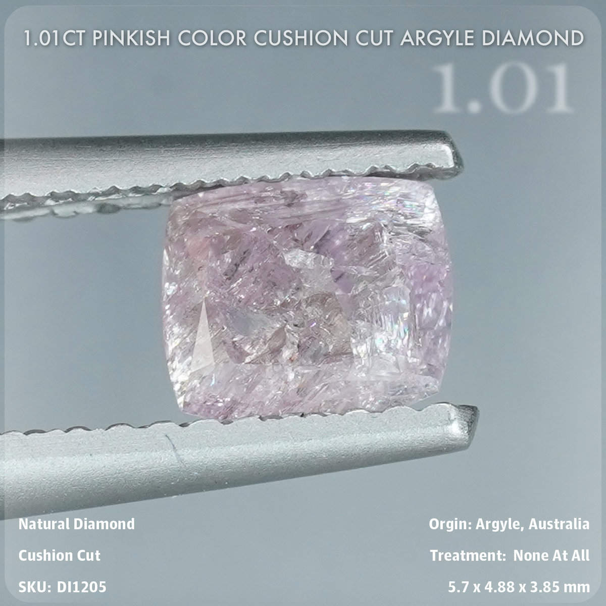 1.01CT Pinkish Color Cushion Cut Argyle Diamond