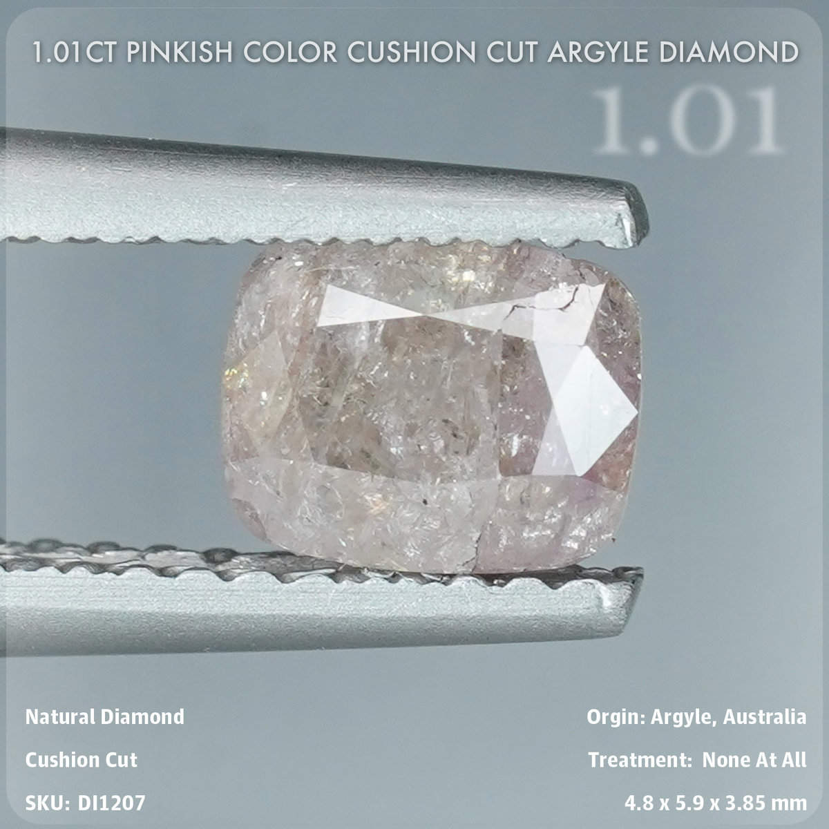 1.01CT Pinkish Color Cushion Cut Argyle Diamond