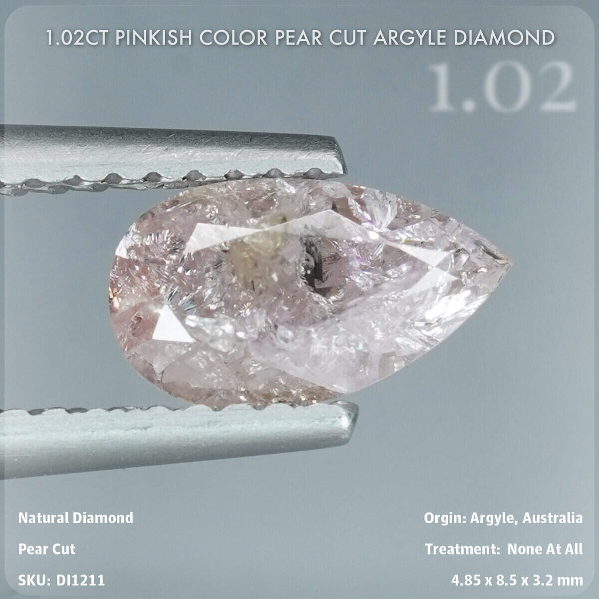 1.02CT Pinkish Color Pear Cut Argyle Diamond