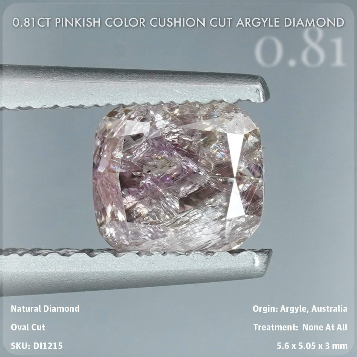 0.81CT Pinkish Color Cushion Cut Argyle Diamond