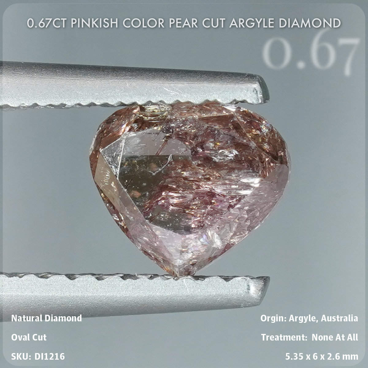 0.67CT Pinkish Color Pear Cut Argyle Diamond