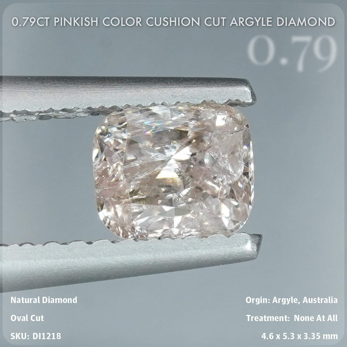 0.79CT Pinkish Color Cushion Cut Argyle Diamond