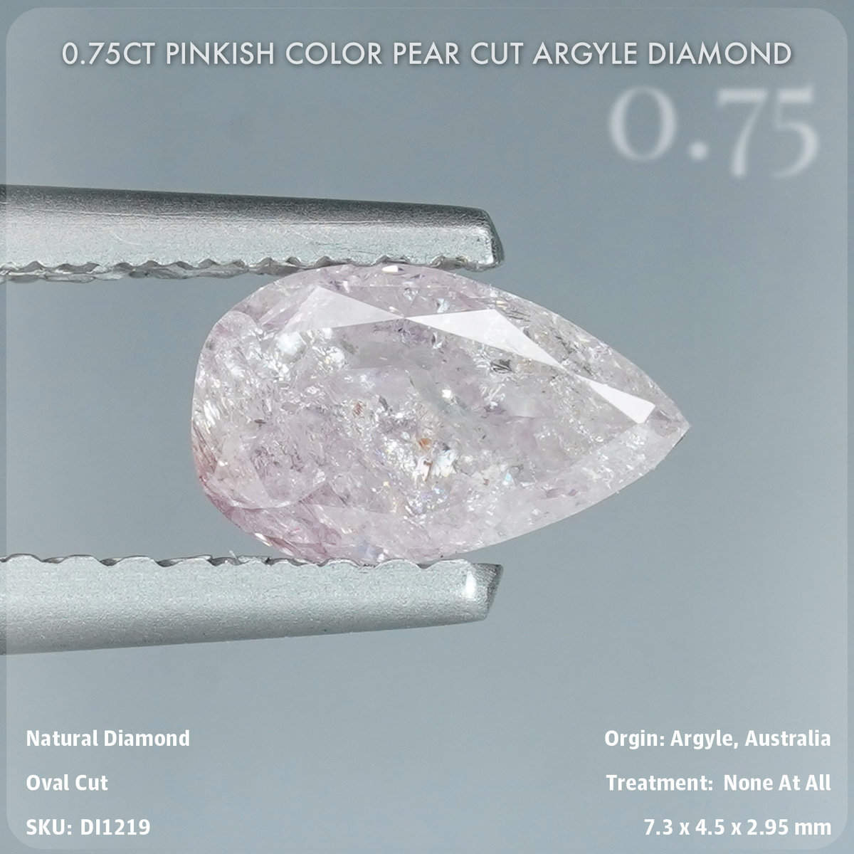 0.75CT Pinkish Color Pear Cut Argyle Diamond