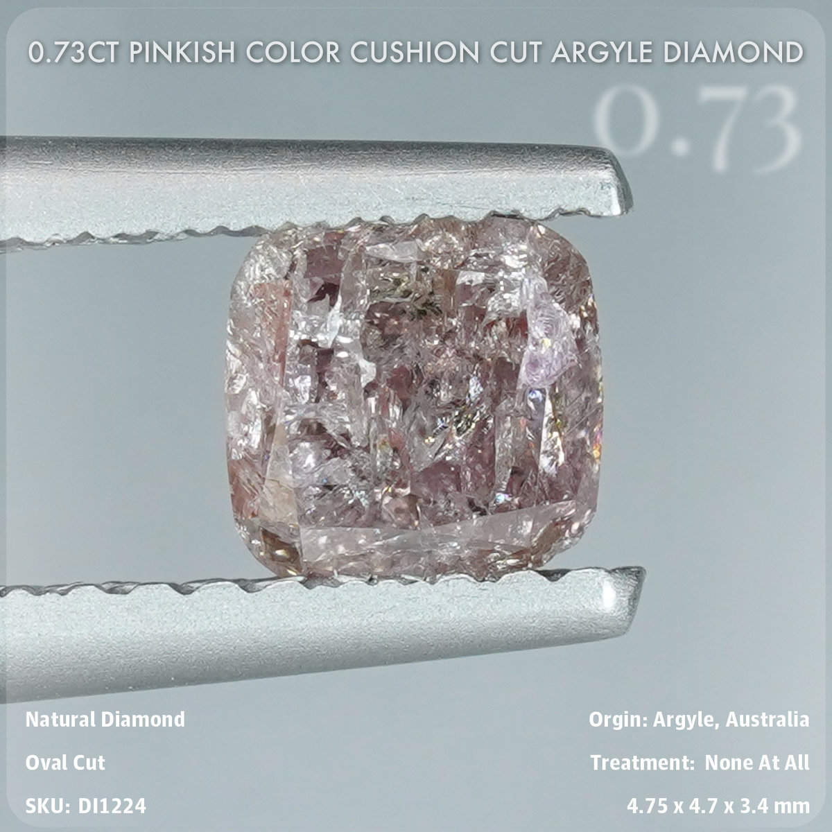 0.73CT Pinkish Color Cushion Cut Argyle Diamond