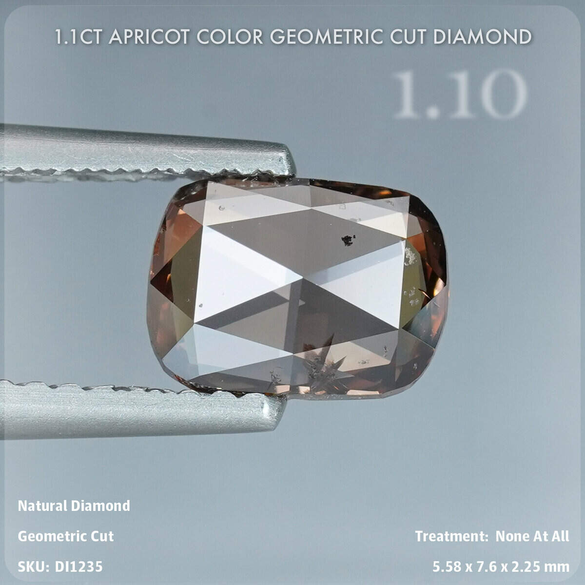 1.1CT Apricot Color Geometric Cut Diamond