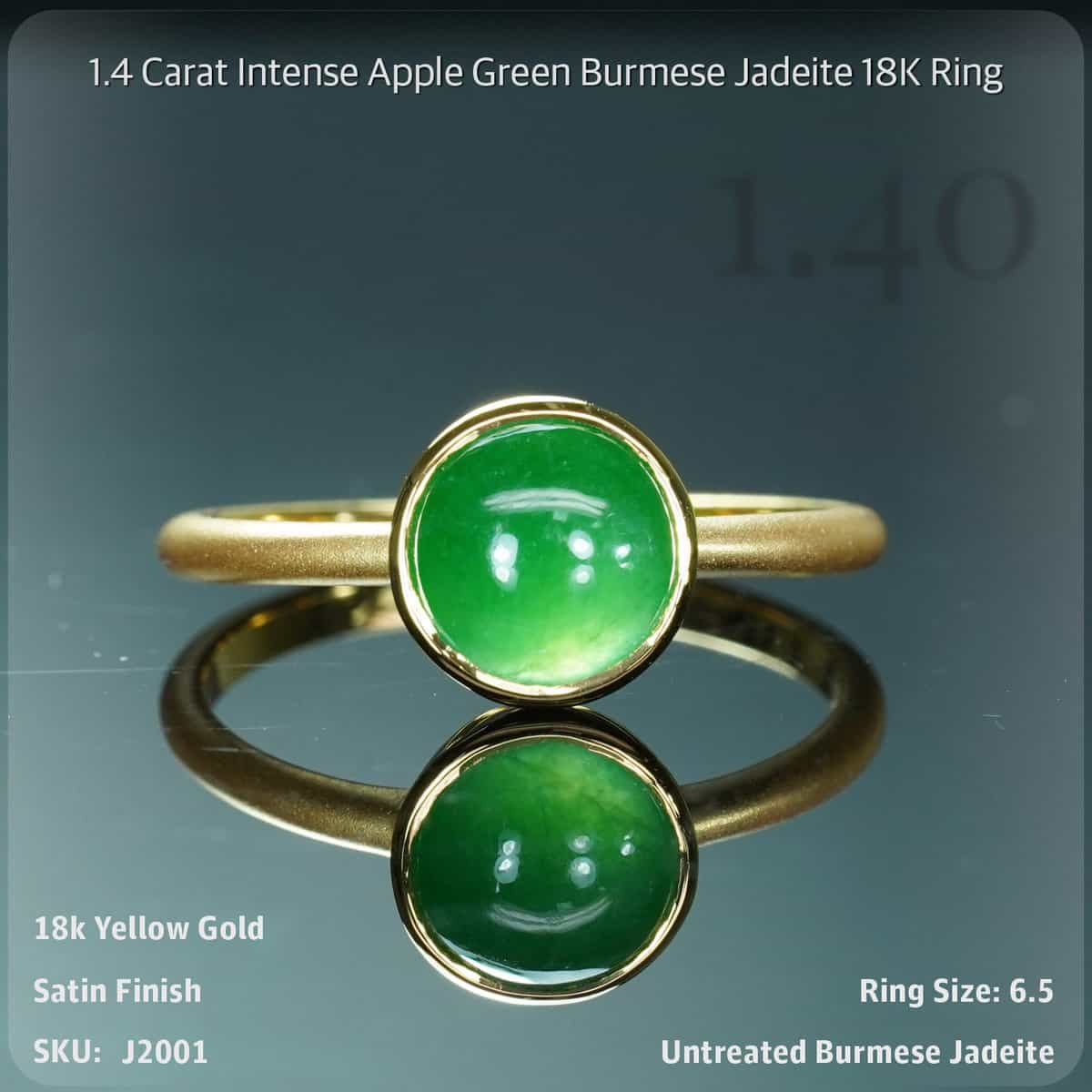 1.4 Carat Intense Apple Green Burmese Jadeite 18K Ring