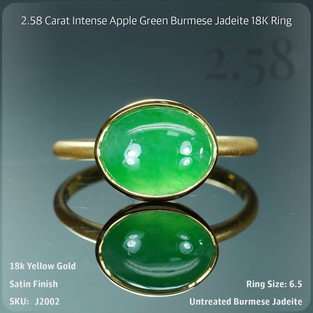 2.58 Carat Intense Apple Green Burmese Jadeite 18K Ring