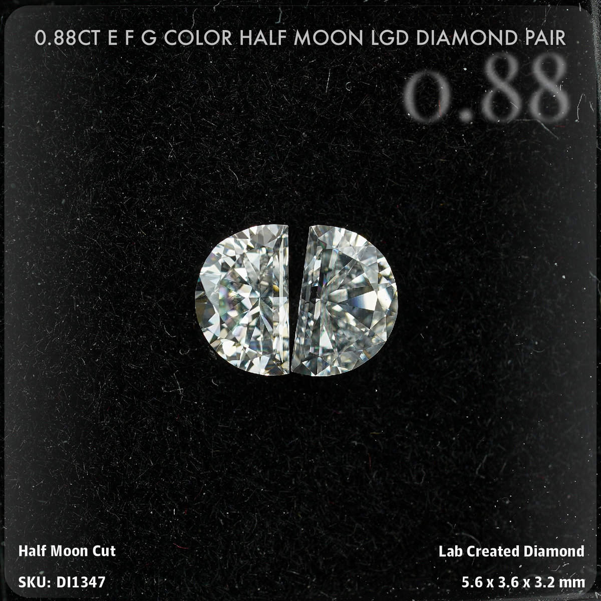 0.88CT E F G Color Half Moon LGD Diamond Pair