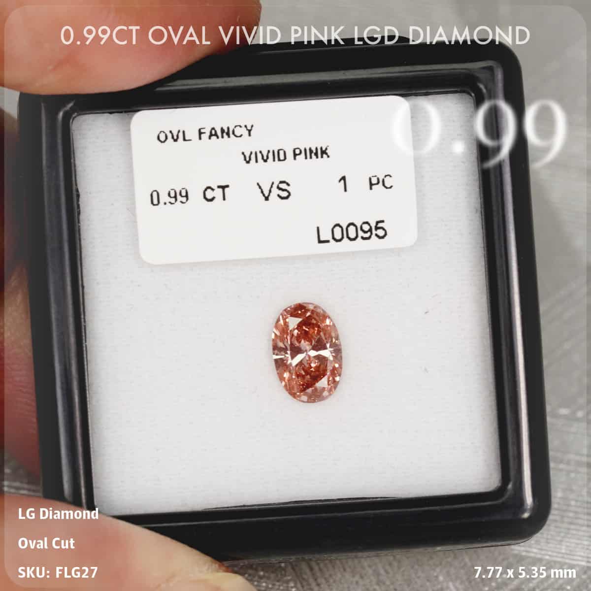 0.99CT Oval Vivid Pink LGD Diamond