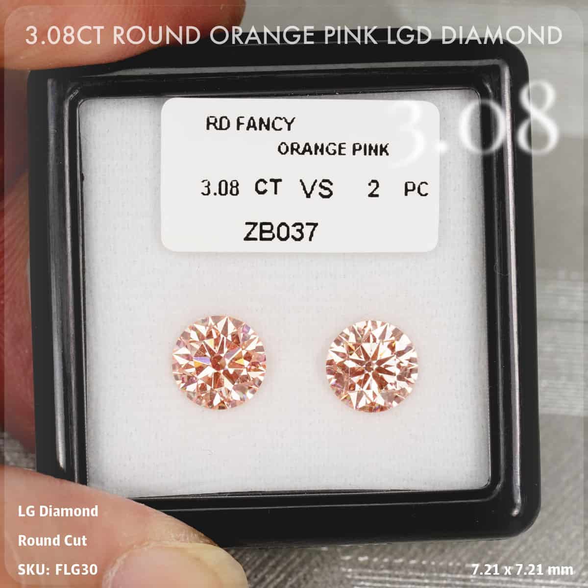 3.08CT Round Orange Pink LGD Diamond