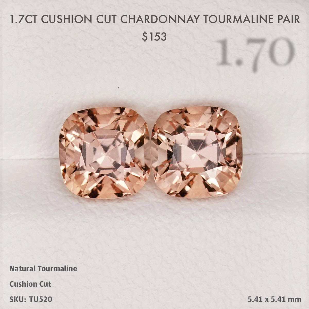 1.7CT Cushion Cut Chardonnay Tourmaline Pair