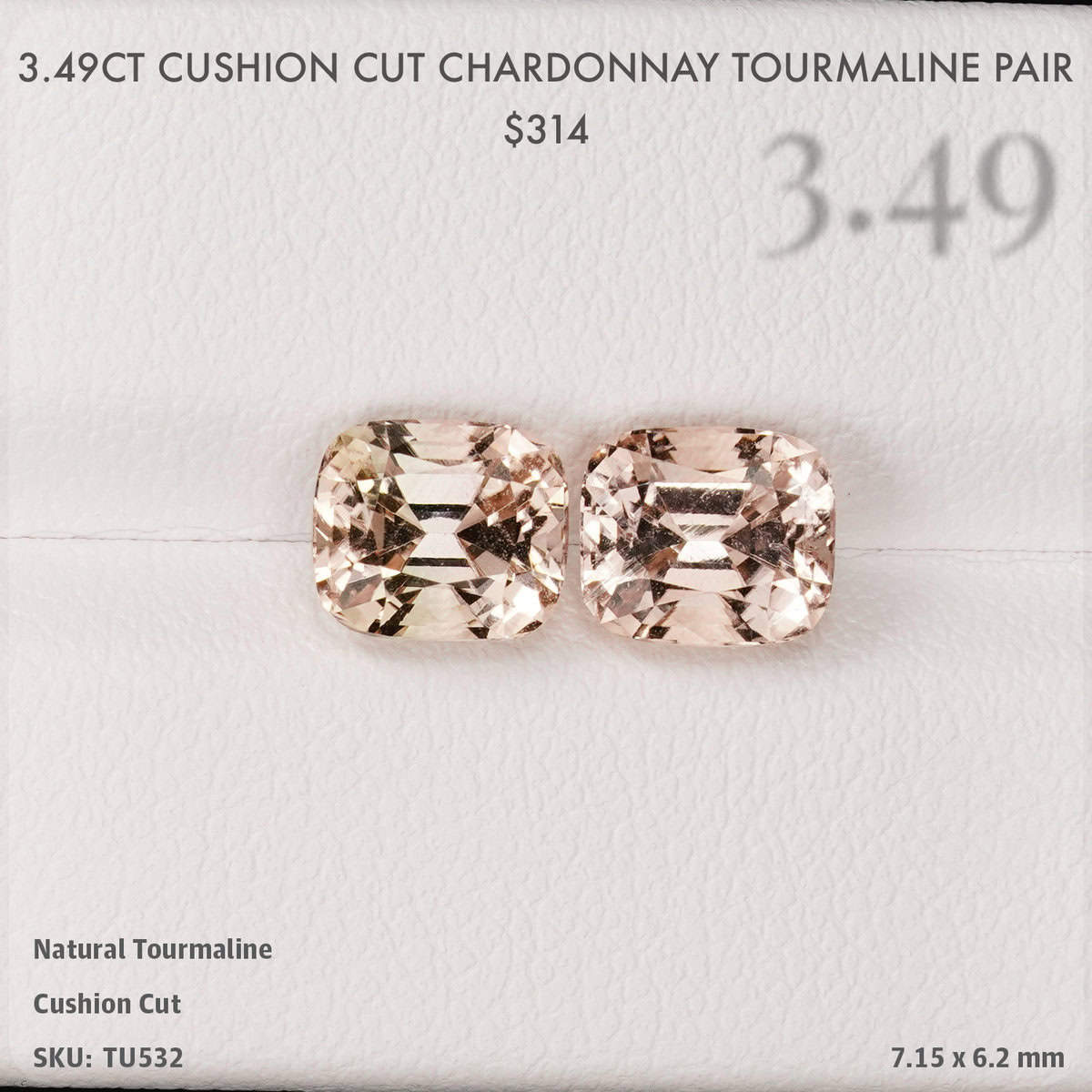 3.49CT Cushion Cut Chardonnay Tourmaline Pair