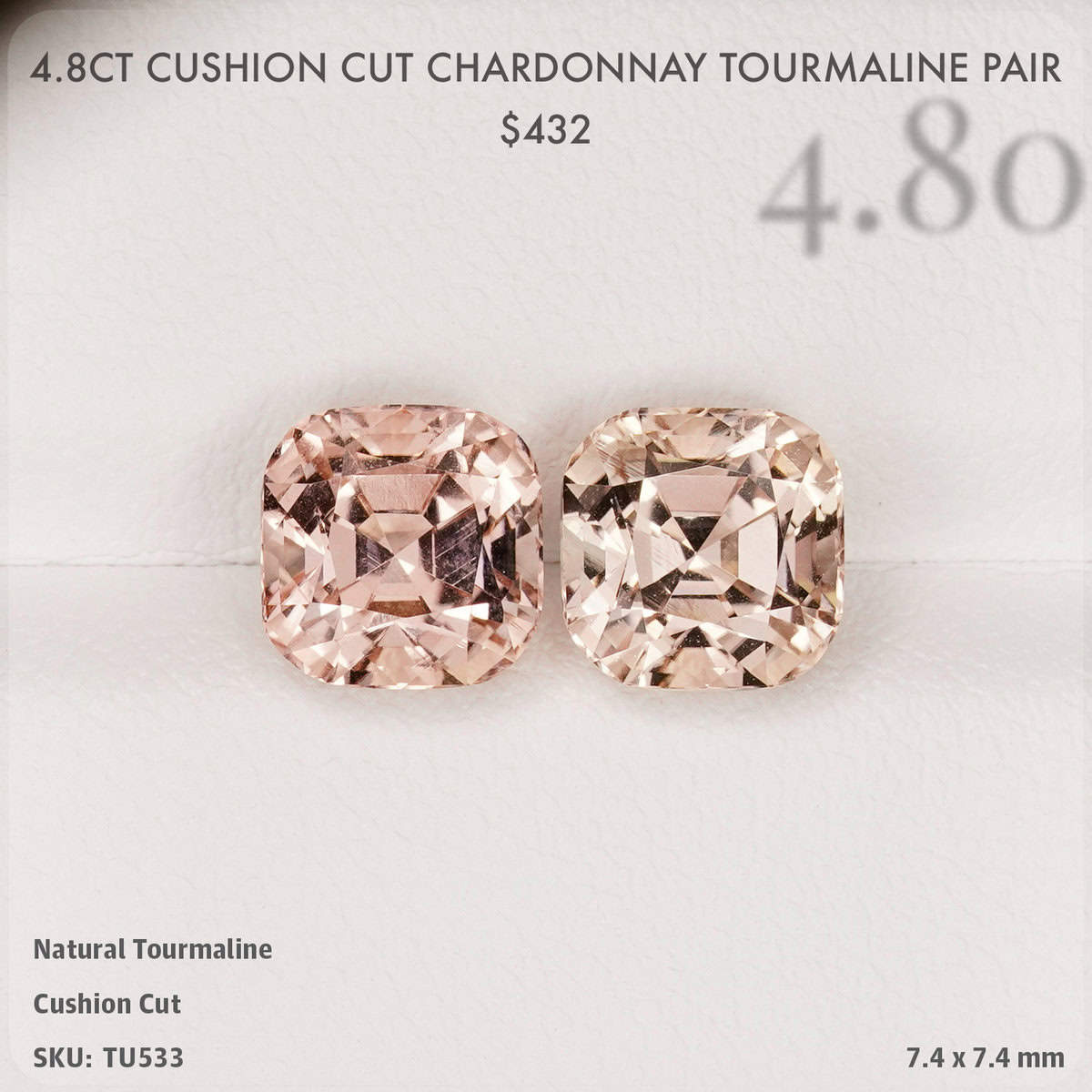 4.8CT Cushion Cut Chardonnay Tourmaline Pair