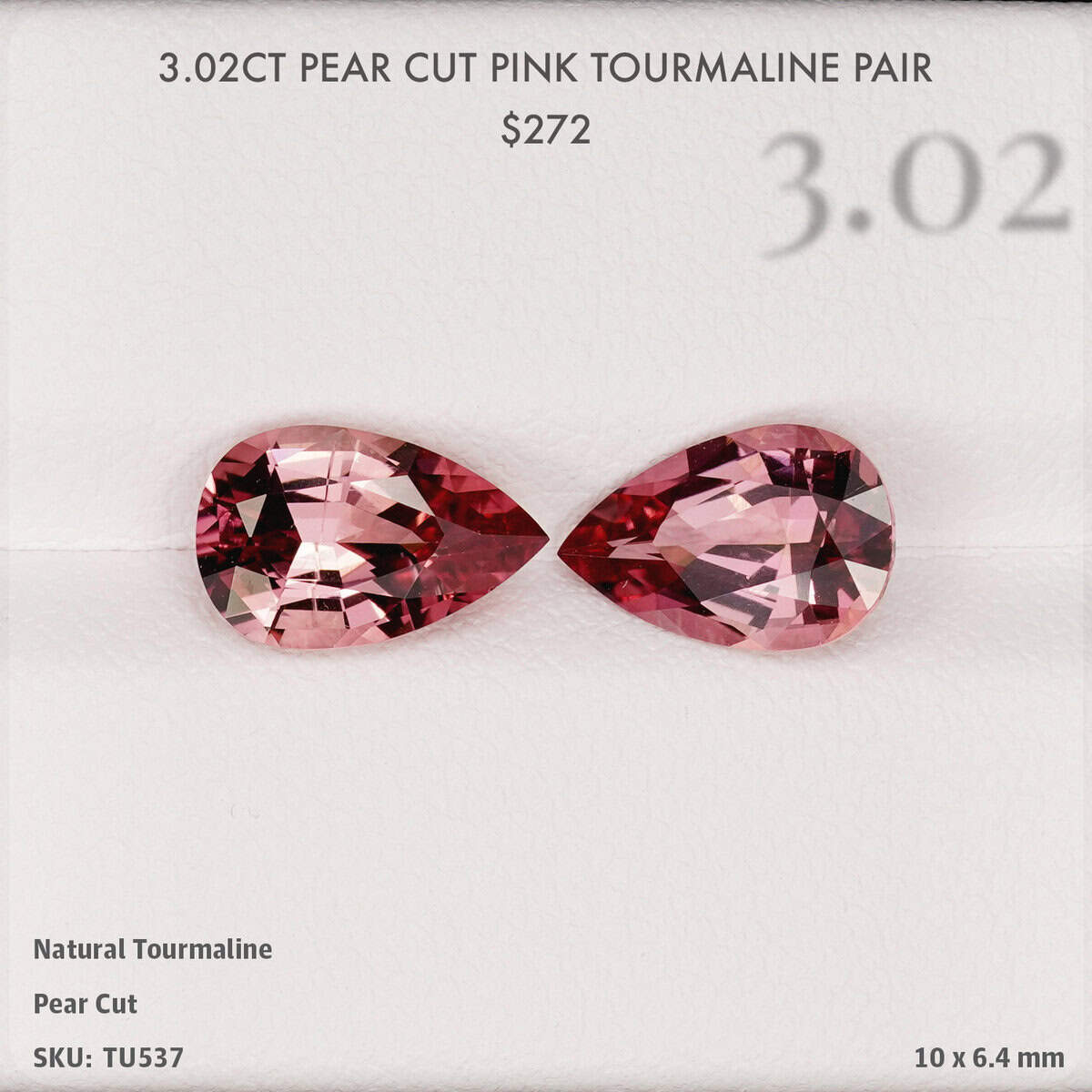 3.02CT Pear Cut Pink Tourmaline Pair