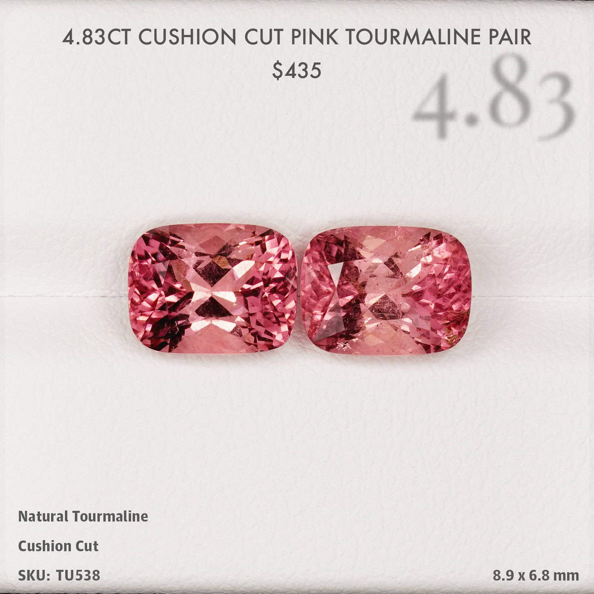 4.83CT Cushion Cut Pink Tourmaline Pair