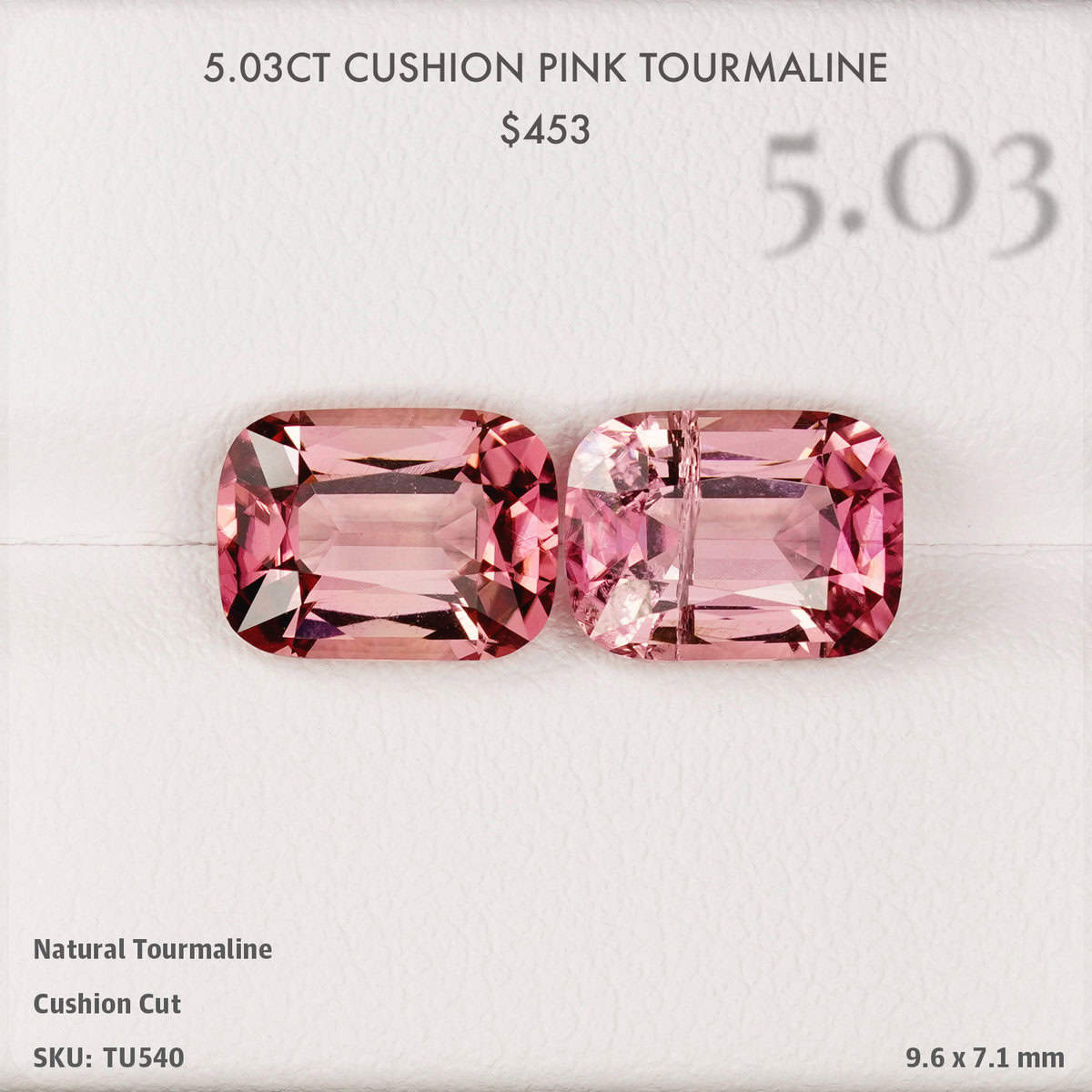 5.03CT Cushion Pink Tourmaline