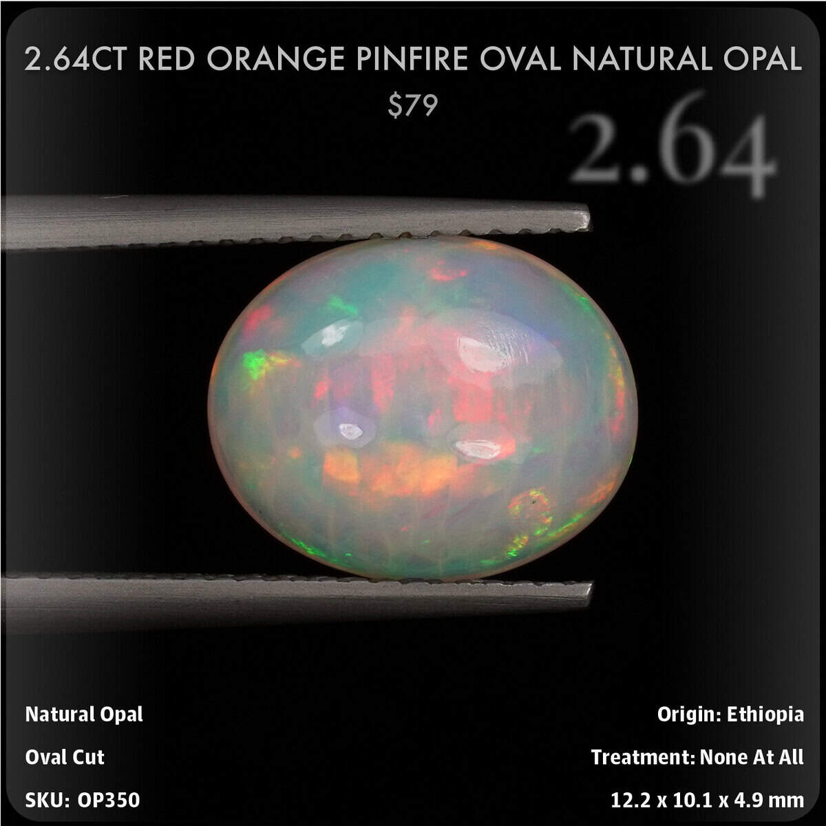 2.64CT Red Orange Pinfire Oval Natural Opal