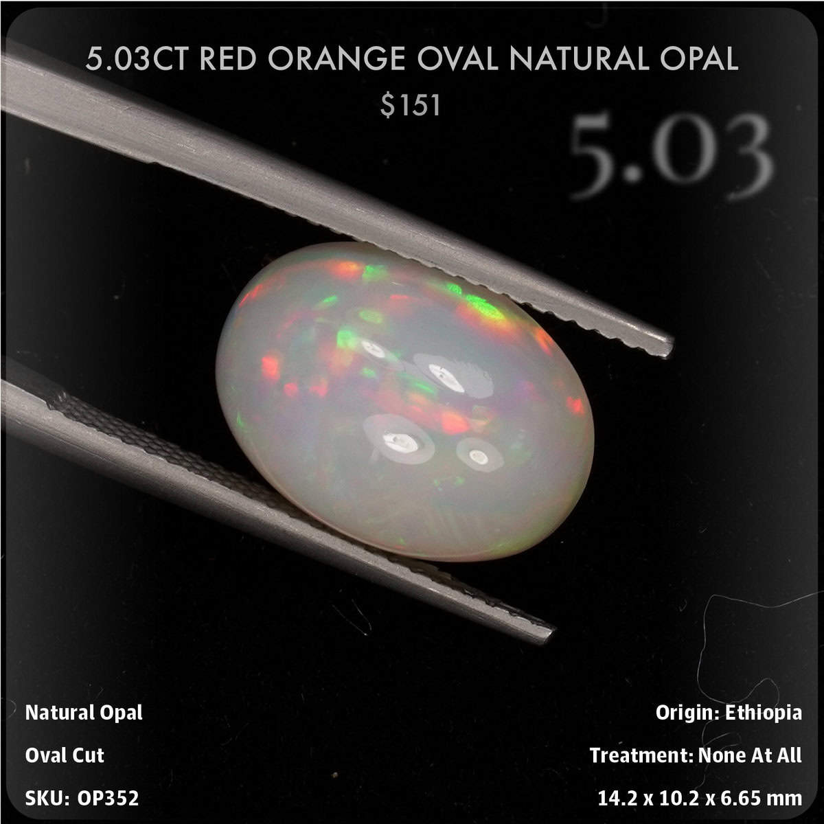 5.03CT Red Orange Oval Natural Opal