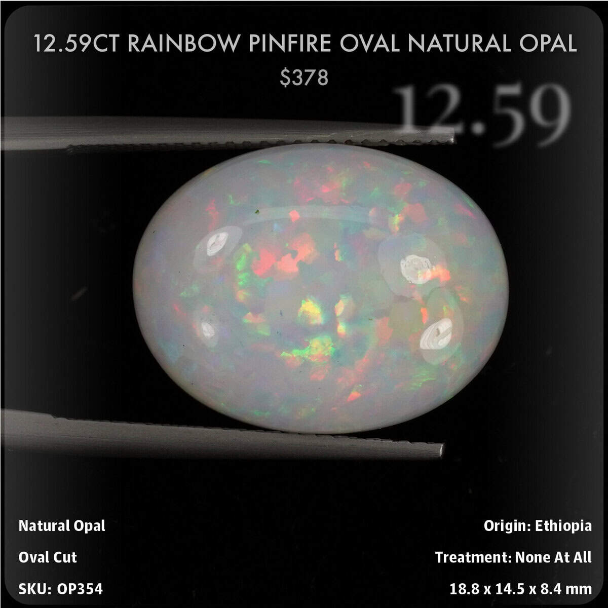 12.59CT Rainbow Pinfire Oval Natural Opal