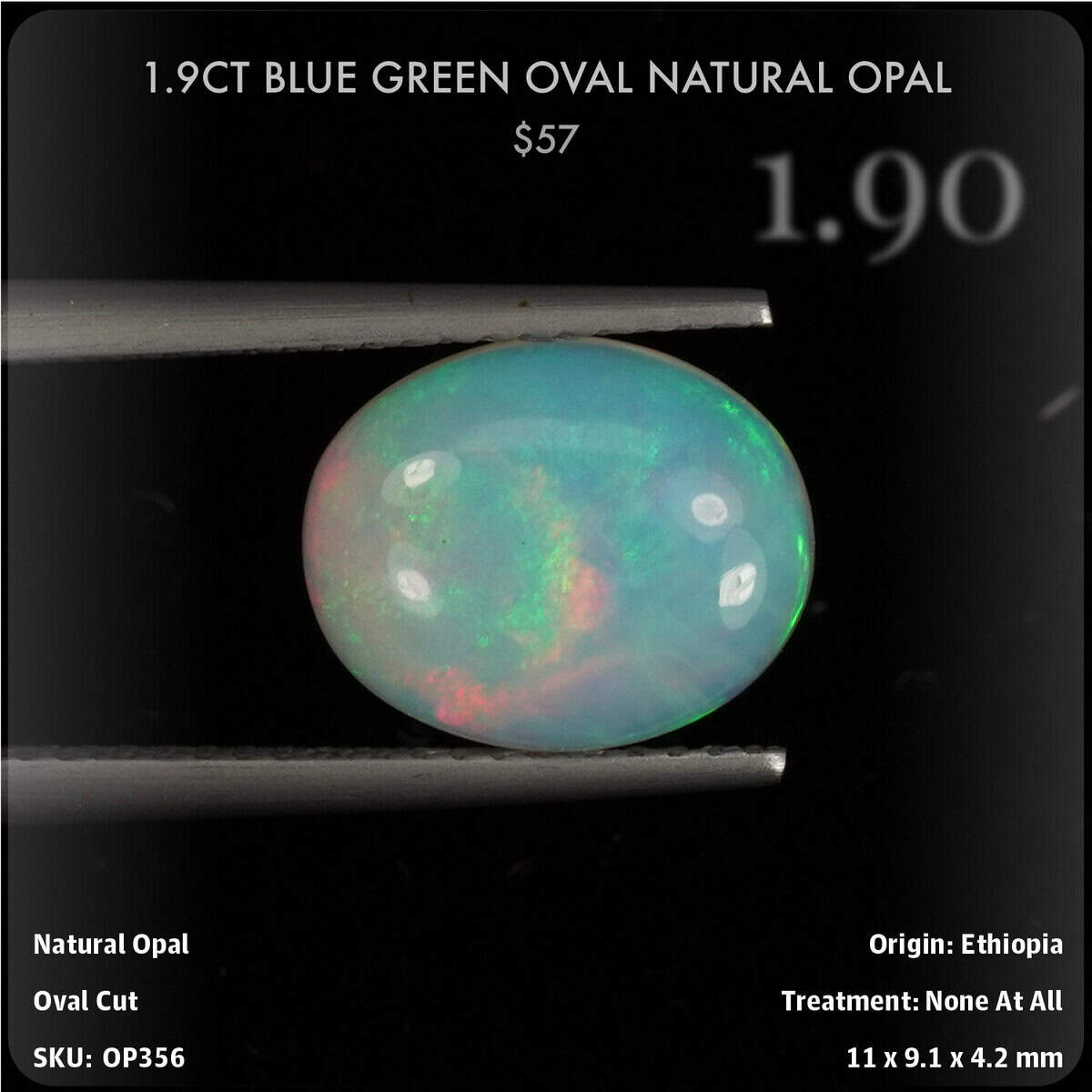 1.9CT Blue Green Oval Natural Opal