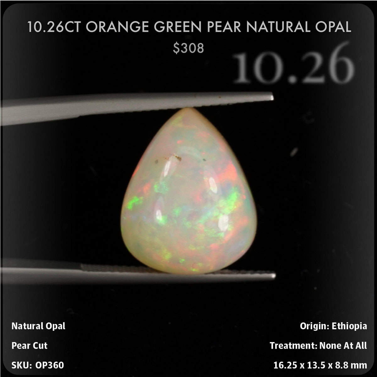 10.26CT Orange Green Pear Natural Opal