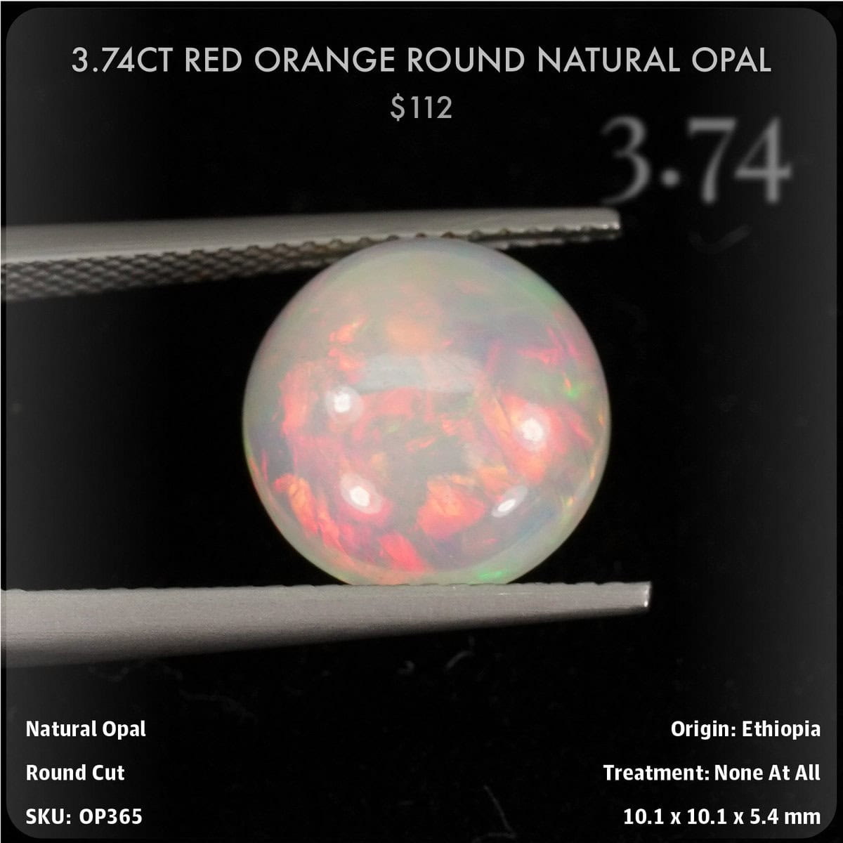 3.74CT Red Orange Round Natural Opal