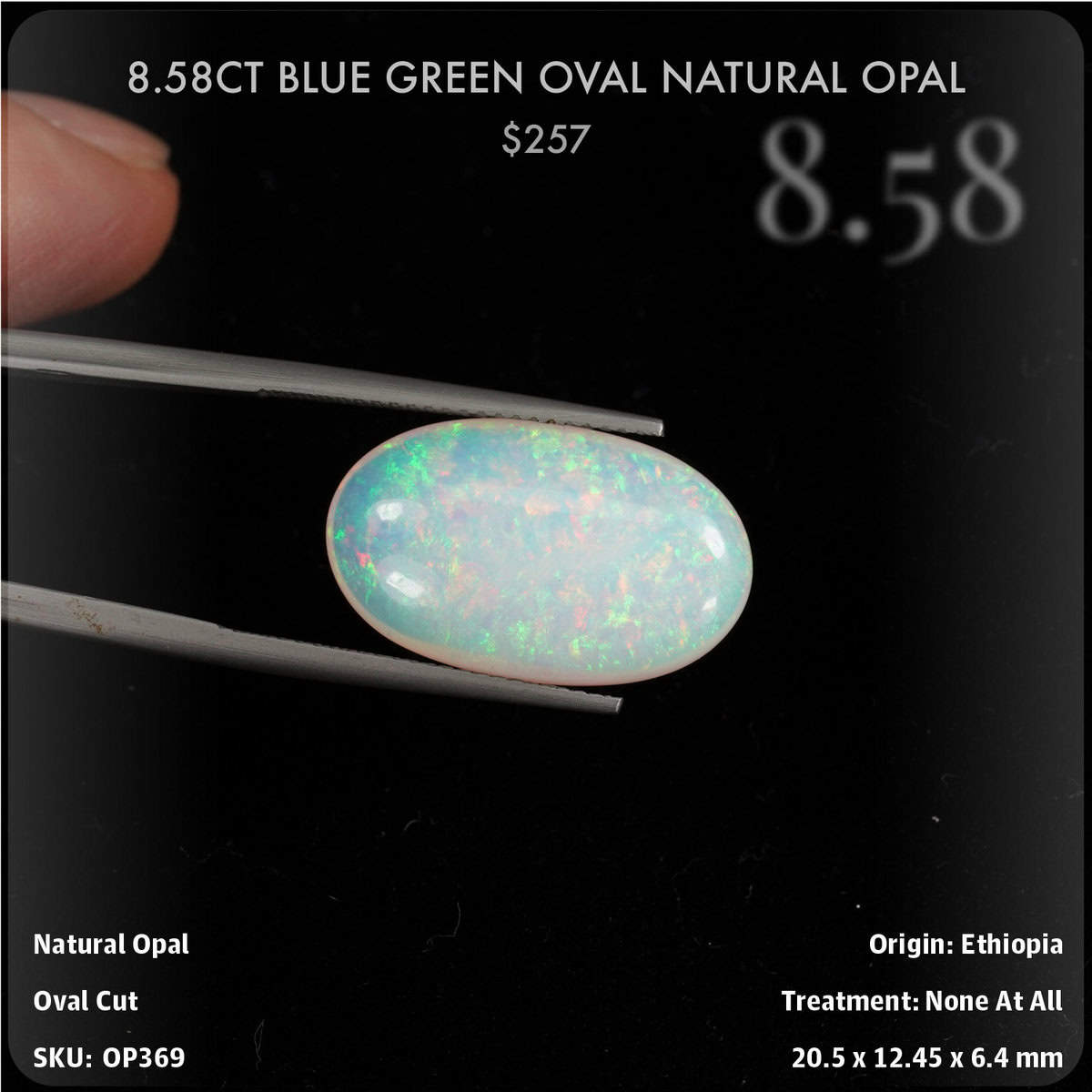 8.58CT Blue Green Oval Natural Opal